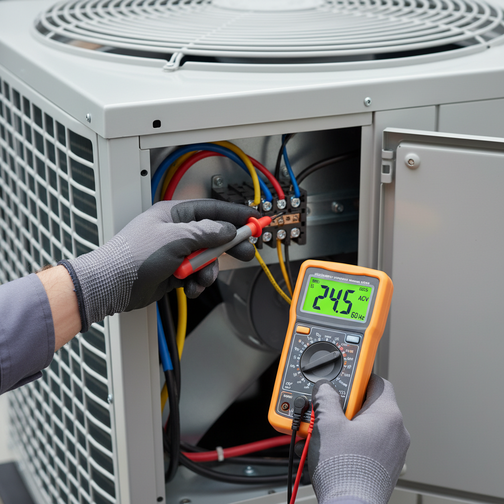 Technician performing AC maintenance